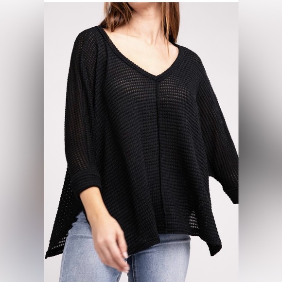 Zenana Women's 2XL Gray Open Knit V-Neck Sweater 3/4 Sleeve Casual - Picture 1 of 6